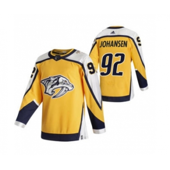 Men's Nashville Predators #92 Ryan Johansen Yellow 2020-21 Reverse Retro Alternate Hockey Jersey - Ujersey