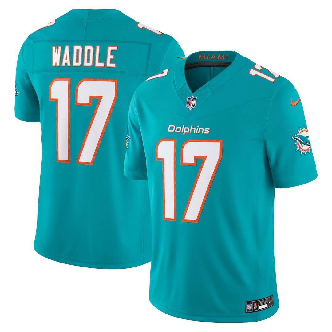Men's Miami Dolphins Jaylen Waddle Nike Aqua Team Vapor F.U.S.E. Stitched Limited Jersey