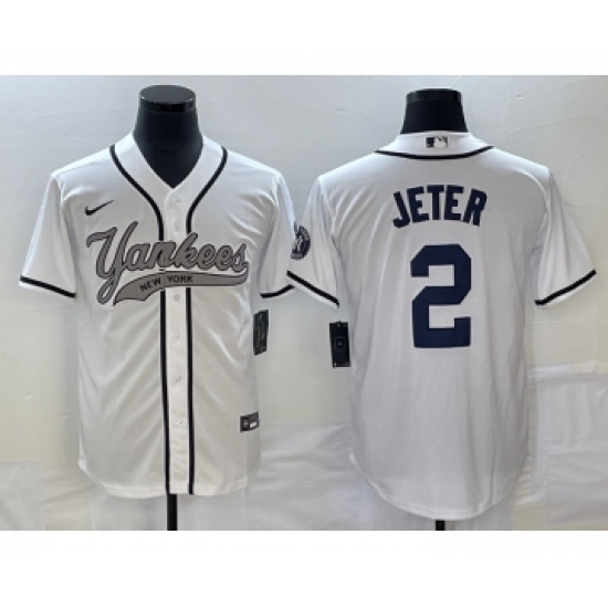 Men's New York Yankees #2 Derek Jeter White Cool Base Stitched Baseball Jersey - Ujersey