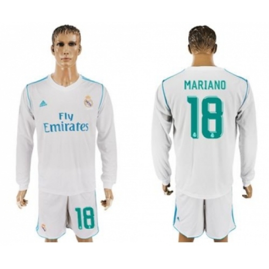 Real Madrid #18 Mariano White Home Long Sleeves Soccer Club Jersey
