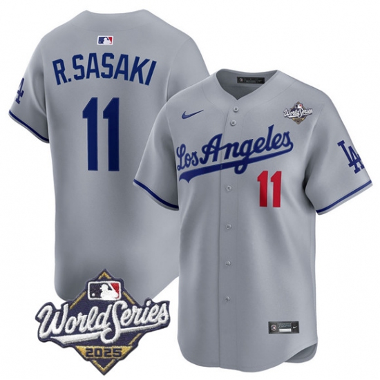 Men's Los Angeles Dodgers #11 Roki Sasaki Gray 2025 World Series Stitched Baseball Jersey - Ujersey