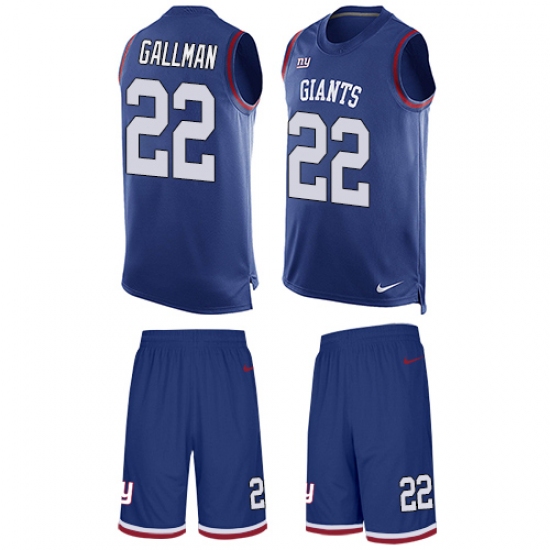 Men's Nike New York Giants #22 Wayne Gallman Limited Royal Blue Tank Top Suit NFL Jersey - Ujersey