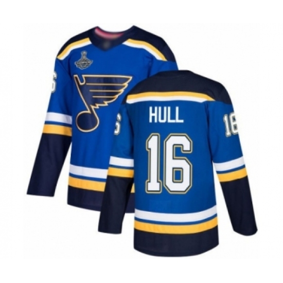 Men's St. Louis Blues #16 Brett Hull Authentic Royal Blue Home 2019 Stanley Cup Champions Hockey Jersey - Ujersey