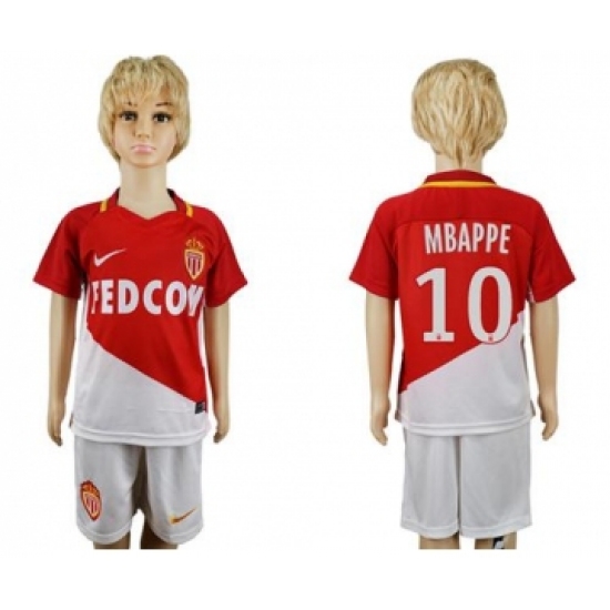 Monaco #10 Mbappe Home Kid Soccer Club Jersey
