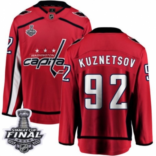 Youth Washington Capitals #92 Evgeny Kuznetsov Fanatics Branded Red Home Breakaway 2018 Stanley Cup Final NHL Jersey - Ujersey