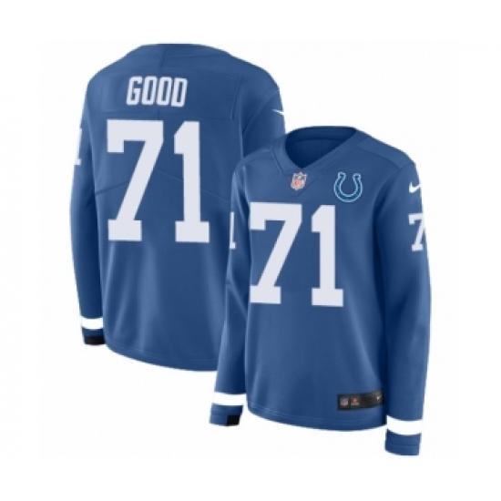 Women's Nike Indianapolis Colts #71 Denzelle Good Limited Blue Therma Long Sleeve NFL Jersey - Ujersey