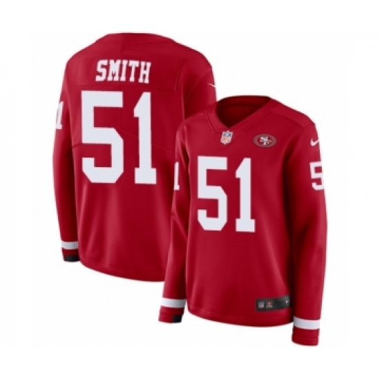 Women's Nike San Francisco 49ers #51 Malcolm Smith Limited Red Therma Long Sleeve NFL Jersey - Ujersey