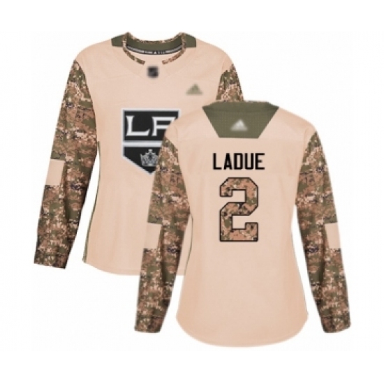 Women's Los Angeles Kings #2 Paul LaDue Authentic Camo Veterans Day Practice Hockey Jersey - Ujersey