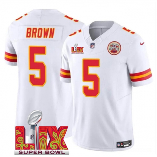 Men's Kansas City Chiefs #5 Hollywood Brown White 2025 Super Bowl LIX F.U.S.E. Vapor Limited Stitched Football Jersey - Ujersey