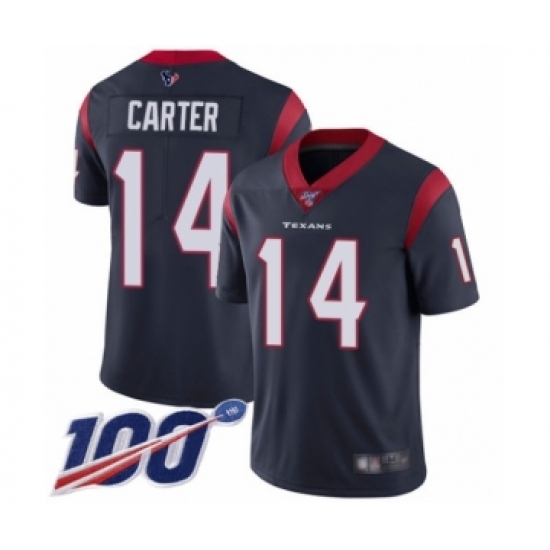 Men's Houston Texans #14 DeAndre Carter Navy Blue Team Color Vapor Untouchable Limited Player 100th Season Football Jersey - Ujersey