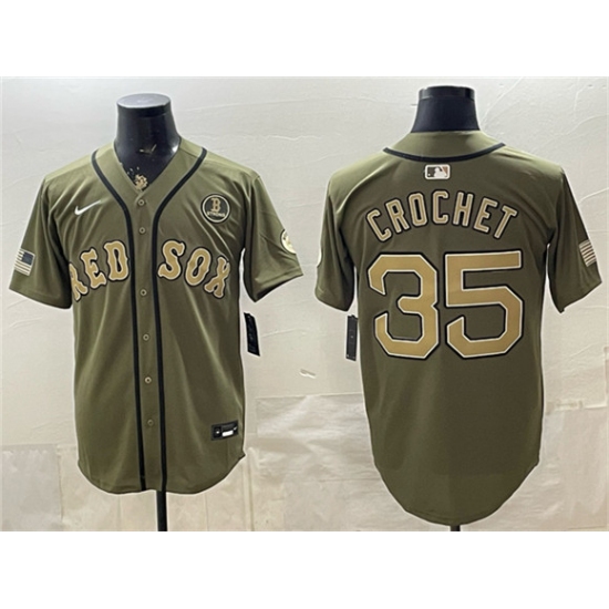 Men's Boston Red Sox #35 Garrett Crochet Olive Armed Forces Day Cool Base Stitched Baseball Jersey - Ujersey