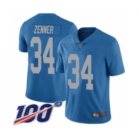 Men's Detroit Lions #34 Zach Zenner Blue Alternate Vapor Untouchable Limited Player 100th Season Football Jersey - Ujersey