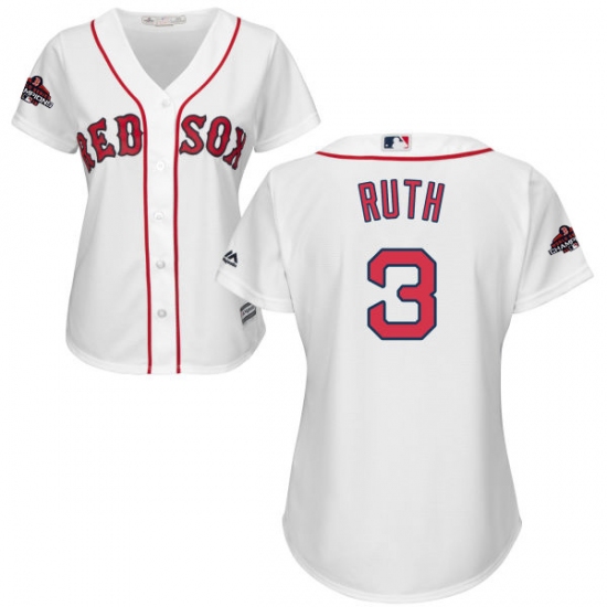 Women's Majestic Boston Red Sox #3 Babe Ruth Authentic White Home 2018 World Series Champions MLB Jersey - Ujersey
