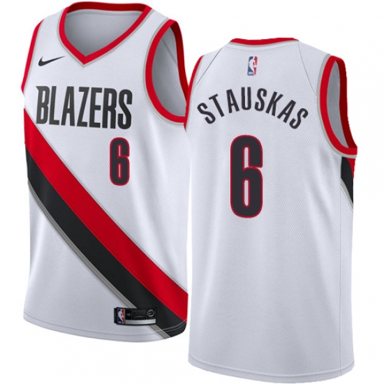 Youth Nike Portland Trail Blazers #6 Nik Stauskas Swingman White NBA Jersey - Association Edition - Ujersey