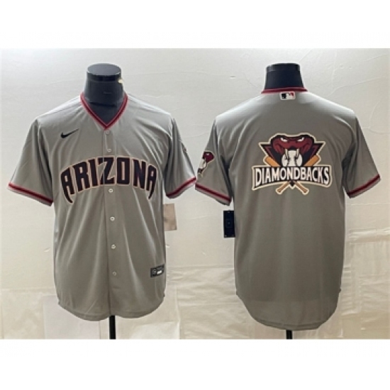 Men's Arizona Diamondbacks Gray Team Big Logo Cool Base Stitched Baseball Jerseys - Ujersey