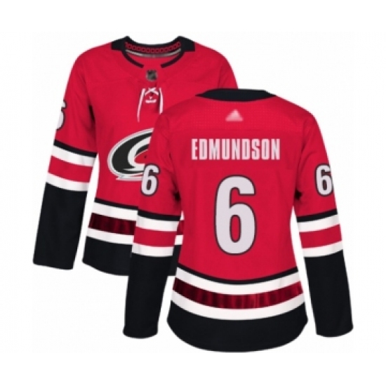 Women's Carolina Hurricanes #6 Joel Edmundson Authentic Red Home Hockey Jersey - Ujersey