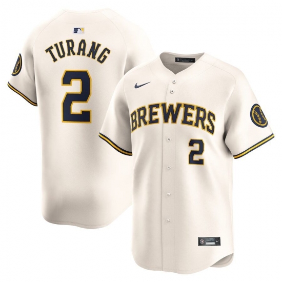 Men's Milwaukee Brewers #2 Brice Turang Nike Cream MLB Limited Jersey - Ujersey