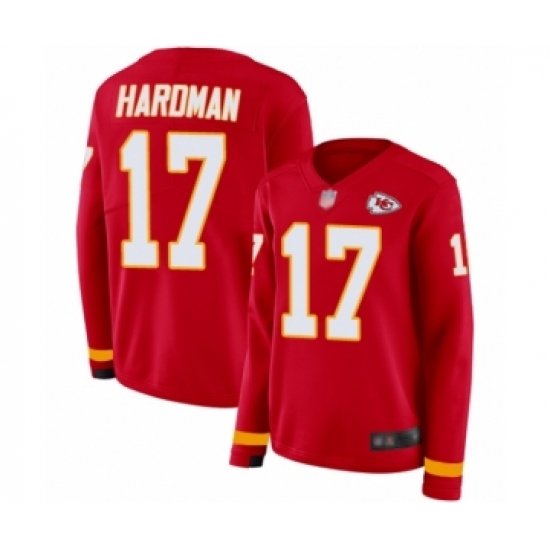 Women's Kansas City Chiefs #17 Mecole Hardman Limited Red Therma Long Sleeve Football Jersey - Ujersey