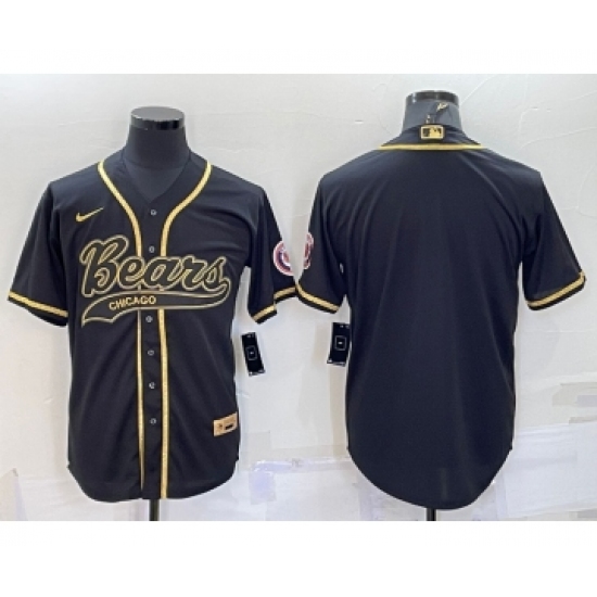 Men's Chicago Bears Blank Black Gold With Patch Cool Base Stitched Baseball Jersey - Ujersey
