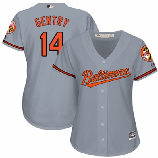 Women's Majestic Baltimore Orioles #14 Craig Gentry Replica Grey Road Cool Base MLB Jersey - Ujersey