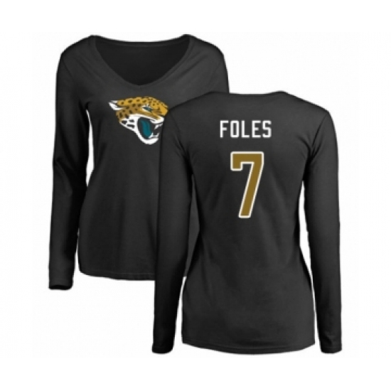 Football Women's Jacksonville Jaguars #7 Nick Foles Black Name & Number Logo Slim Fit Long Sleeve T-Shirt - Ujersey