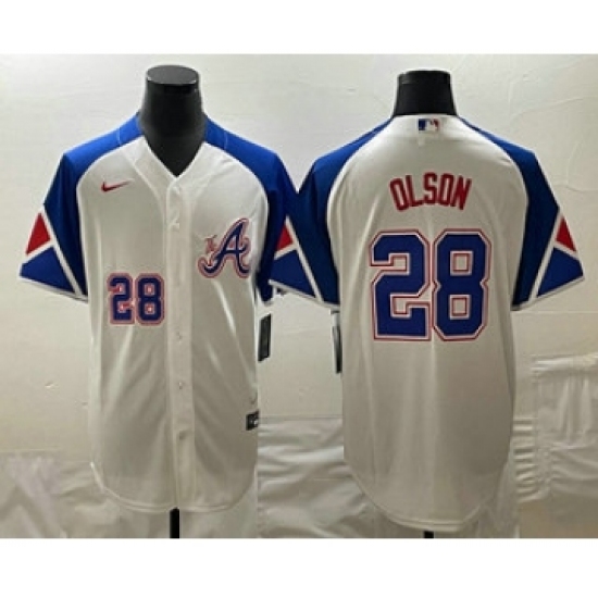 Mens Atlanta Braves #28 Matt Olson Number White 2023 City Connect Cool Base Stitched Jersey - Ujersey