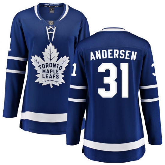 Women's Toronto Maple Leafs #31 Frederik Andersen Fanatics Branded Royal Blue Home Breakaway NHL Jersey - Ujersey