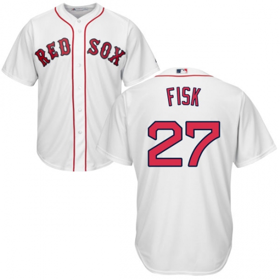Youth Majestic Boston Red Sox #27 Carlton Fisk Replica White Home Cool Base MLB Jersey - Ujersey