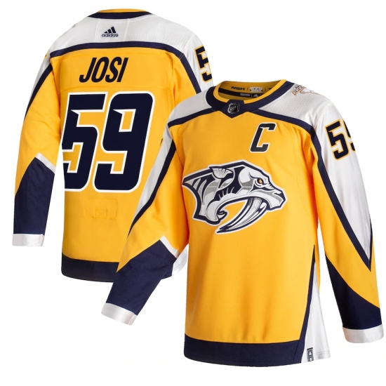 Men's Nashville Predators #59 Roman Josi adidas Yellow 2020-21 Reverse Retro Authentic Player Jersey - Ujersey