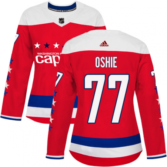 Women's Adidas Washington Capitals #77 T.J. Oshie Authentic Red Alternate NHL Jersey