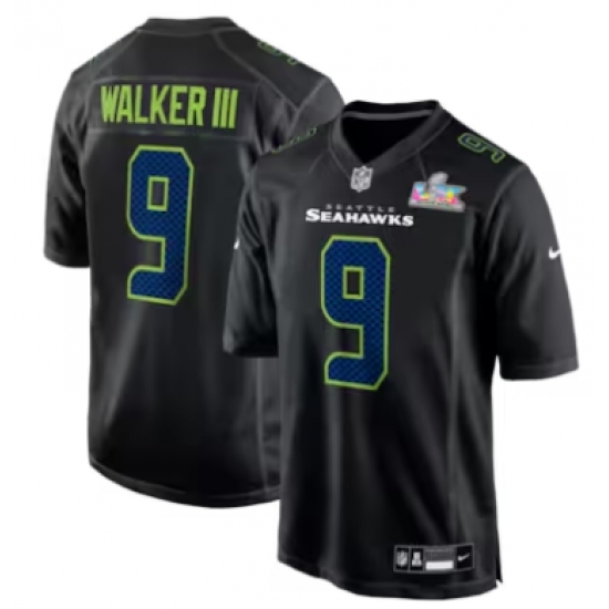 Men's Seattle Seahawks #9 Kenneth Walker III Black Nike Super Bowl LX Carbon Fashion Game Jersey - Ujersey