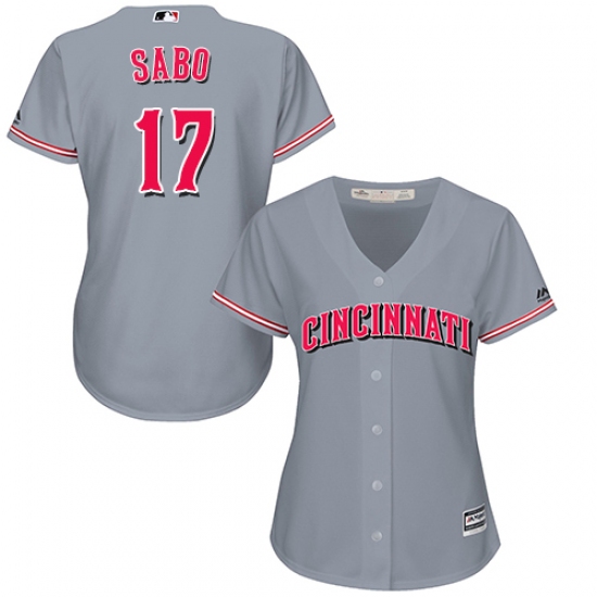 Women's Majestic Cincinnati Reds #17 Chris Sabo Authentic Grey Road Cool Base MLB Jersey - Ujersey
