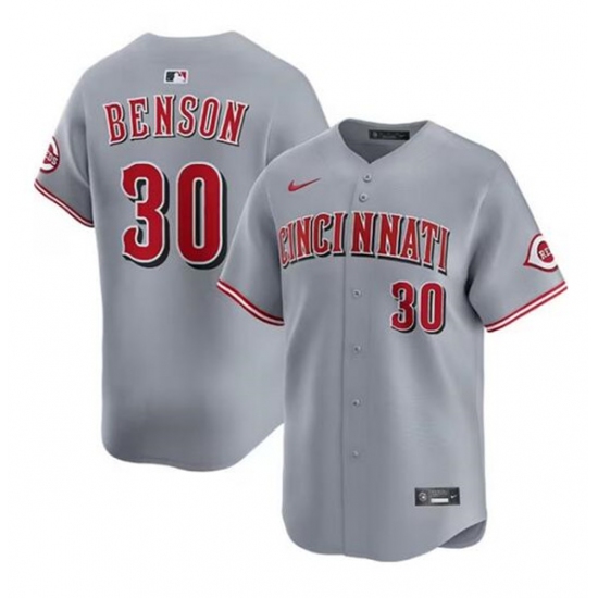 Men's Cincinnati Reds #30 Will Benson Gray Road Limited Stitched Baseball Jersey - Ujersey
