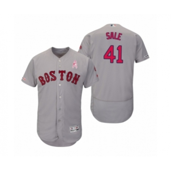 Men's 2019 Mothers Day Chris Sale Boston Red Sox #41 Gray Flex Base Road Jersey - Ujersey