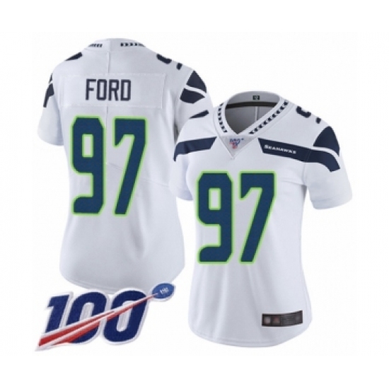 Women's Seattle Seahawks #97 Poona Ford White Vapor Untouchable Limited Player 100th Season Football Jersey - Ujersey