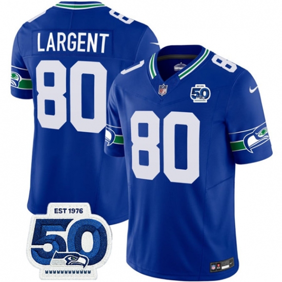 Men's Seattle Seahawks #80 Steve Largent Royal 2025 F.U.S.E 50th Anniversary Throwback Vapor Limited Football Stitched Jersey - Ujersey