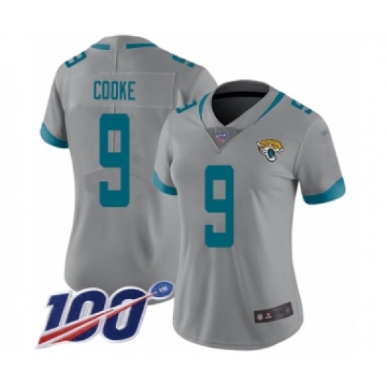 Women's Jacksonville Jaguars #9 Logan Cooke Silver Inverted Legend Limited 100th Season Football Jersey - Ujersey
