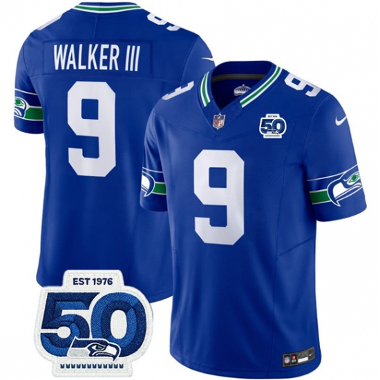 Men's Seattle Seahawks #9 Kenneth Walker III Royal 2025 F.U.S.E 50th Anniversary Throwback Vapor Limited Football Stitched Jersey - Ujersey