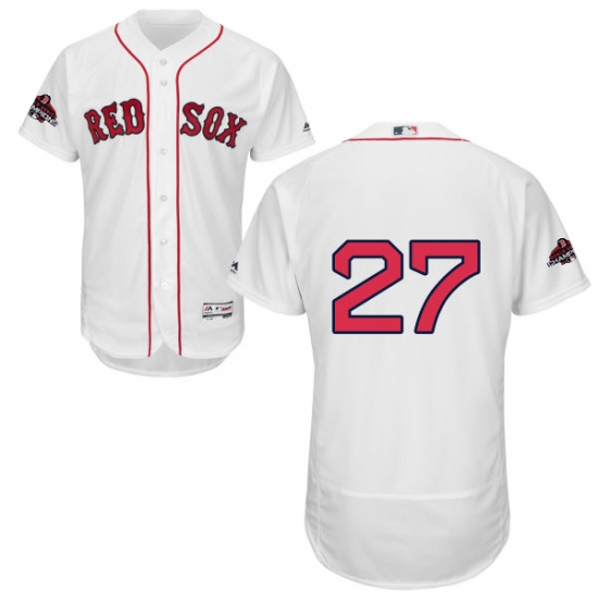 Men's Majestic Boston Red Sox #27 Carlton Fisk White Home Flex Base Authentic Collection 2018 World Series Champions MLB Jersey