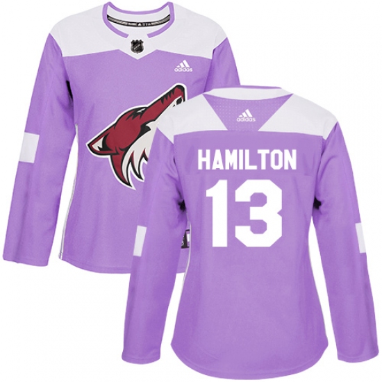 Women's Adidas Arizona Coyotes #13 Freddie Hamilton Authentic Purple Fights Cancer Practice NHL Jersey - Ujersey