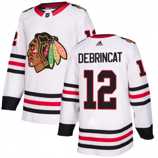 Women's Adidas Chicago Blackhawks #12 Alex DeBrincat Authentic White Away NHL Jersey - Ujersey