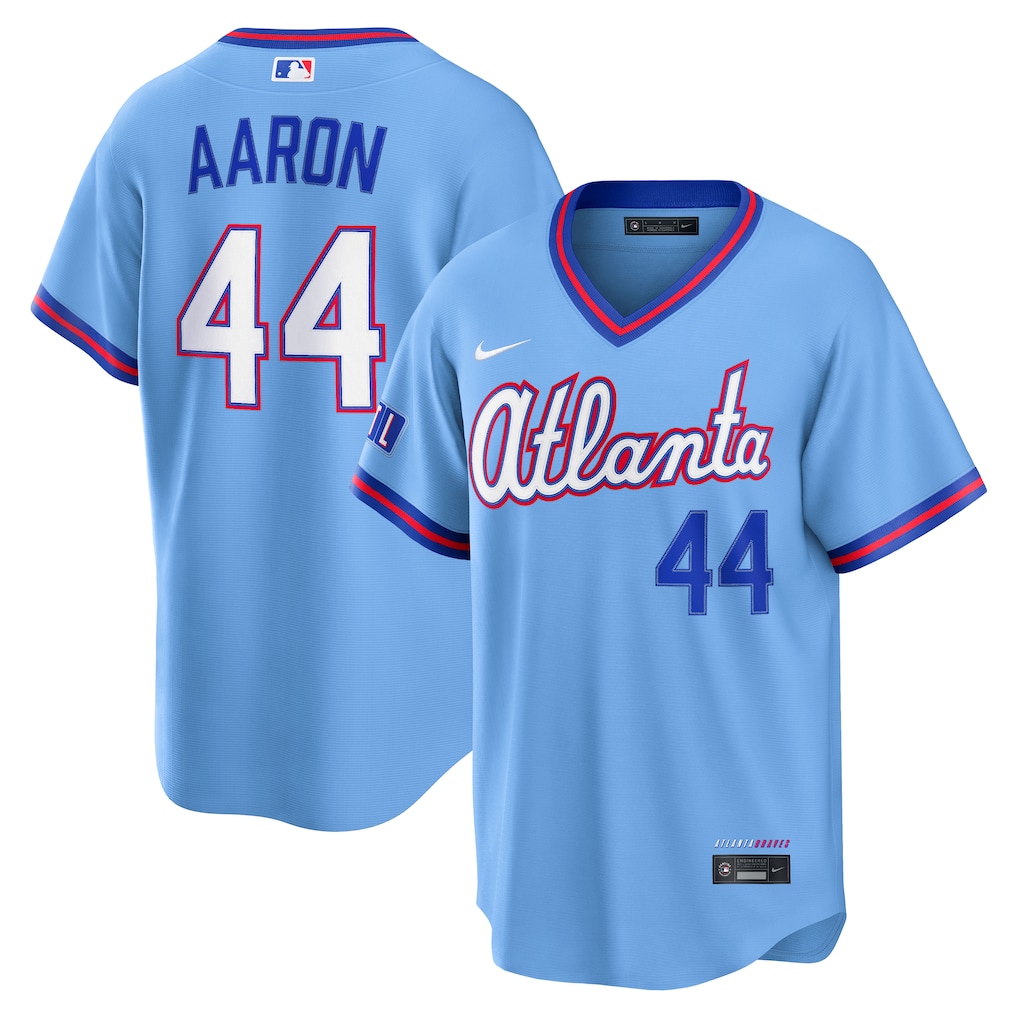 Men's Atlanta Braves Hank Aaron Nike Powder Blue 2026 City Connect Stadium Jersey - Ujersey Shop