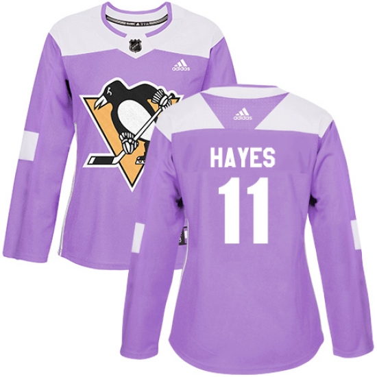 Women's Adidas Pittsburgh Penguins #11 Jimmy Hayes Authentic Purple Fights Cancer Practice NHL Jersey - Ujersey