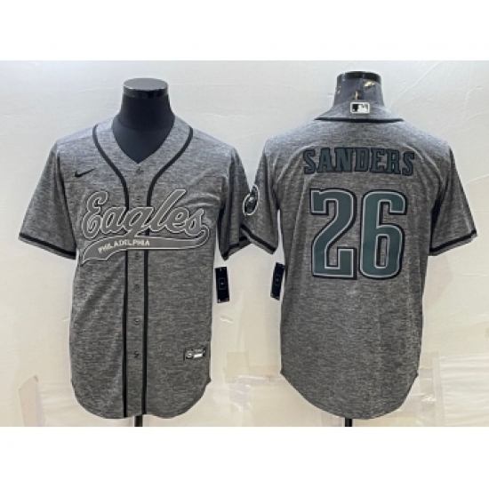 Men's Philadelphia Eagles #26 Miles Sanders Grey Gridiron With Patch Cool Base Stitched Baseball Jersey - Ujersey