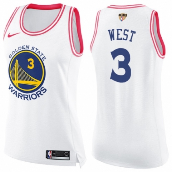 Women's Nike Golden State Warriors #3 David West Swingman White/Pink Fashion 2018 NBA Finals Bound NBA Jersey - Ujersey