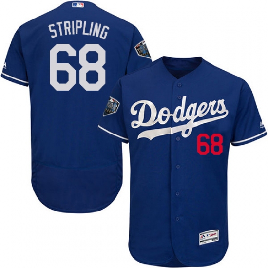 Men's Majestic Los Angeles Dodgers #68 Ross Stripling Royal Blue Alternate Flex Base Authentic Collection 2018 World Series MLB Jersey - Ujersey