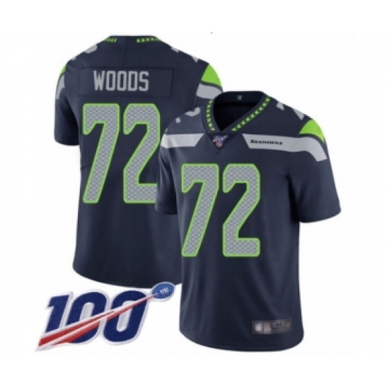 Youth Seattle Seahawks #72 Al Woods Navy Blue Team Color Vapor Untouchable Limited Player 100th Season Football Jersey - Ujersey
