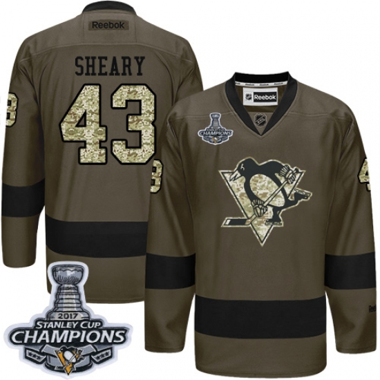 Men's Reebok Pittsburgh Penguins #43 Conor Sheary Authentic Green Salute to Service 2017 Stanley Cup Champions NHL Jersey - Ujersey
