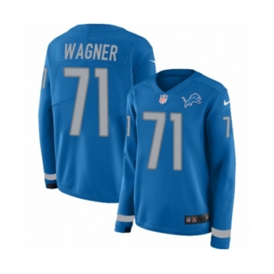 Women's Nike Detroit Lions #71 Ricky Wagner Limited Blue Therma Long Sleeve NFL Jersey - Ujersey