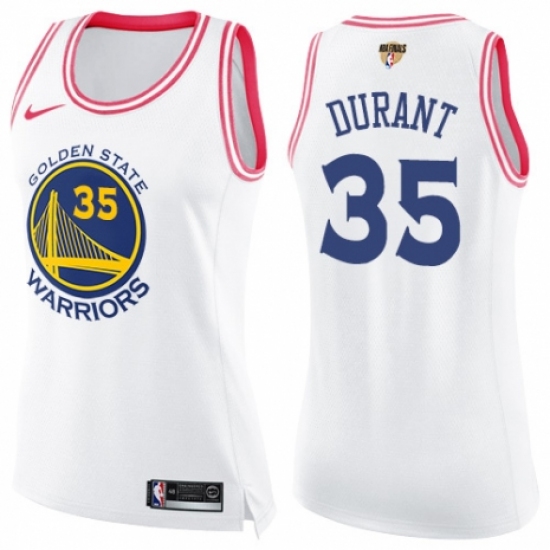 Women's Nike Golden State Warriors #35 Kevin Durant Swingman White/Pink Fashion 2018 NBA Finals Bound NBA Jersey - Ujersey